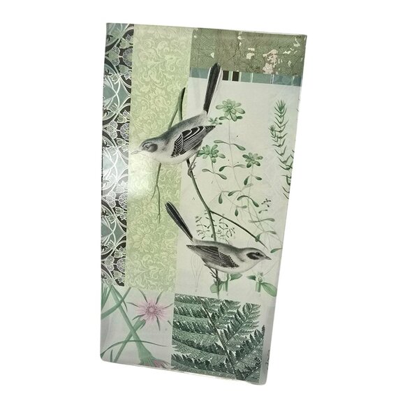 Green Glass Vase Botanical & Bird-Themed Rectangular Box Shape JE352 - Picture 6 of 10